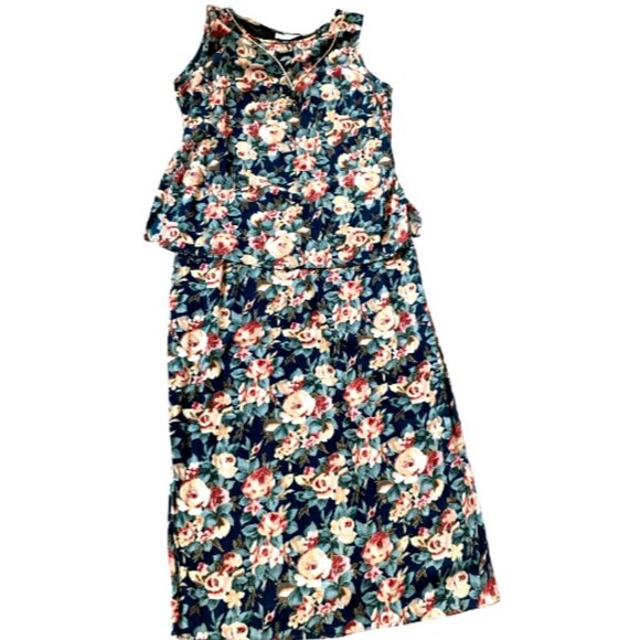 VTG Caroline Wells Sleeveless Dress Floral with attached Necklace Plus Sz #90D - Picture 2 of 7